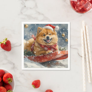 Chow Chow Dog in Sledge Let it Snow Christmas Napkin