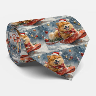 Chow Chow Dog in Sledge Let it Snow Christmas Tie