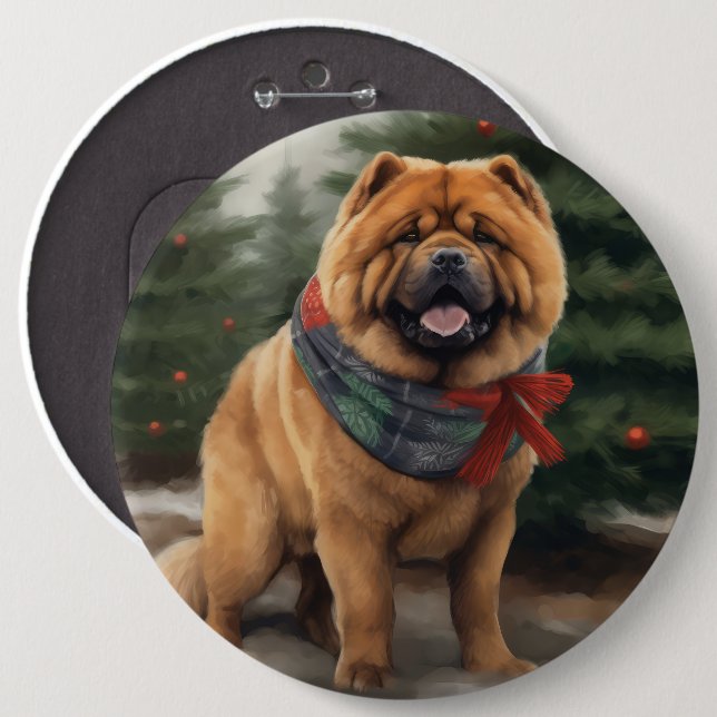 Chow Chow Dog in Snow Christmas 6 Cm Round Badge (Front & Back)