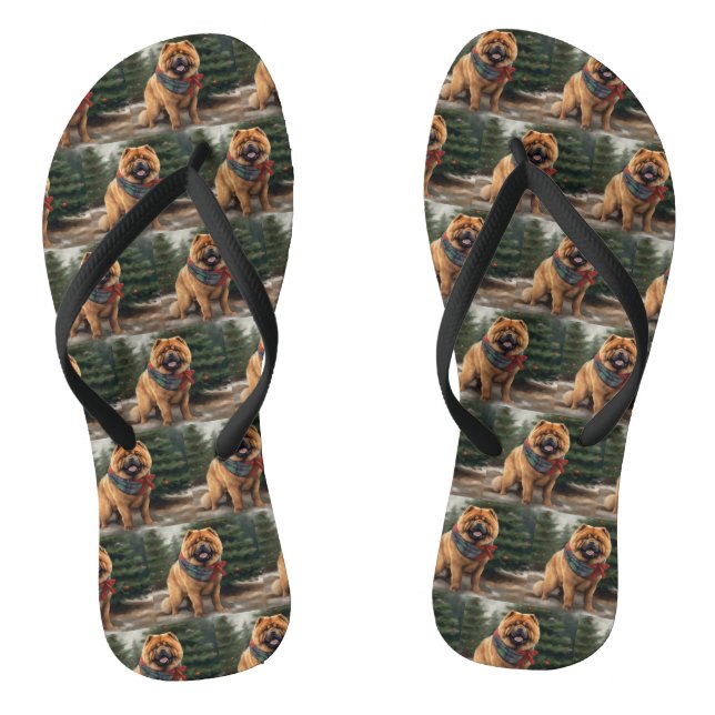 Chow Chow Dog in Snow Christmas Jandals (Footbed)