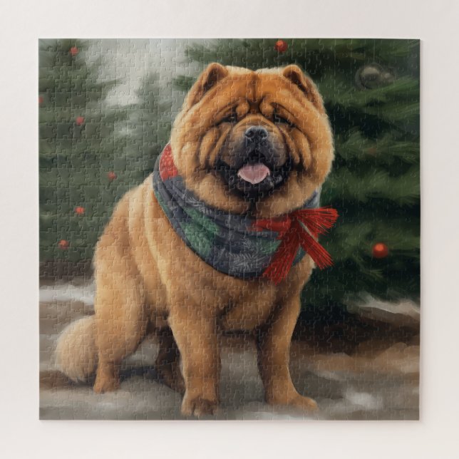 Chow Chow Dog in Snow Christmas Jigsaw Puzzle (Vertical)