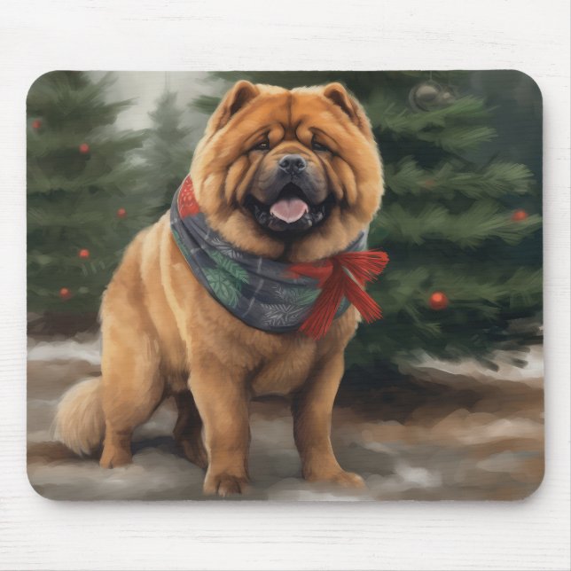 Chow Chow Dog in Snow Christmas Mouse Pad (Front)