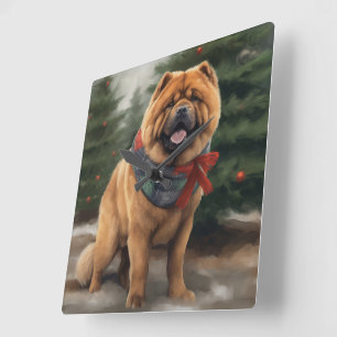 Chow Chow Dog in Snow Christmas Square Wall Clock