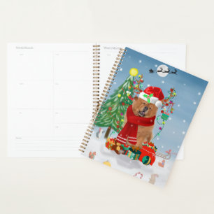 Chow Chow Dog in Snow with Christmas Gifts   Planner