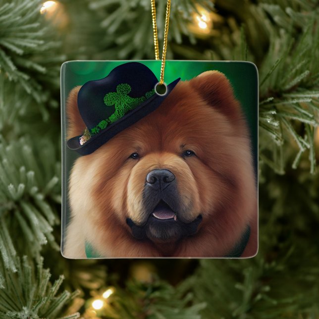 Chow Chow Dog in St. Patrick's Day Dress Ceramic Ornament (Tree)
