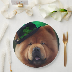 Chow Chow Dog in St. Patrick's Day Dress Paper Plate