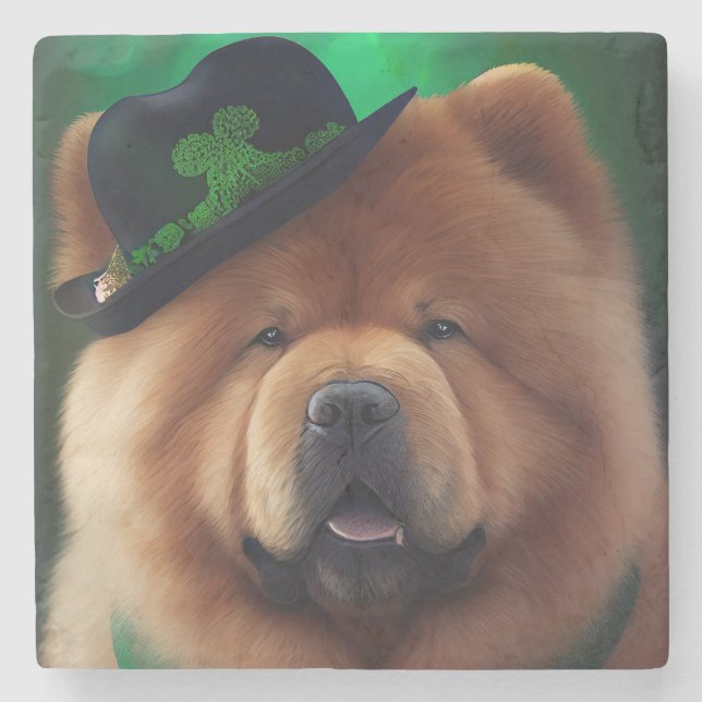 Chow Chow Dog in St. Patrick's Day Dress Stone Coaster (Front)