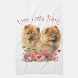 Chow Chow Dog Mum Floral Tea Towel