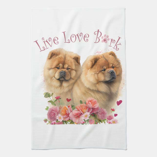 Chow Chow Dog Mum Floral Tea Towel (Vertical)