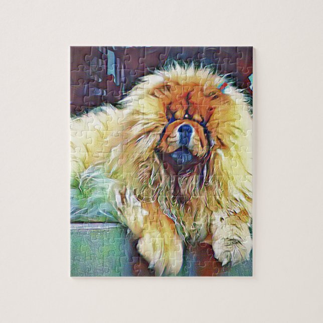 Chow Chow Dog on Porch in the Rain Jigsaw Puzzle (Vertical)