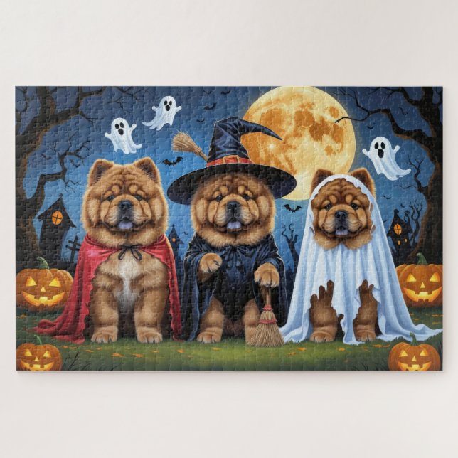 Chow Chow Dog Pumpkin Halloween Funny  Jigsaw Puzzle (Horizontal)