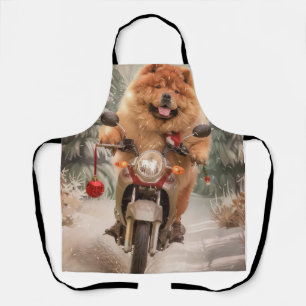 Chow Chow Dog Riding Motorcycle Christmas Apron