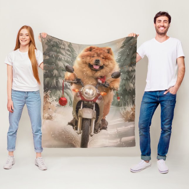 Chow Chow Dog Riding Motorcycle Christmas Fleece Blanket (In Situ)