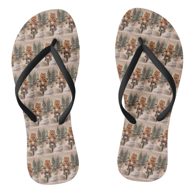 Chow Chow Dog Riding Motorcycle Christmas Jandals (Footbed)