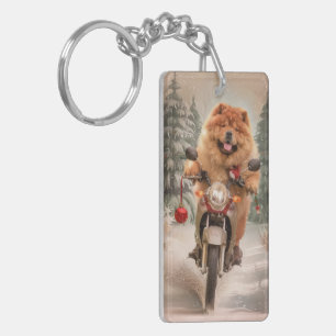 Chow Chow Dog Riding Motorcycle Christmas Key Ring