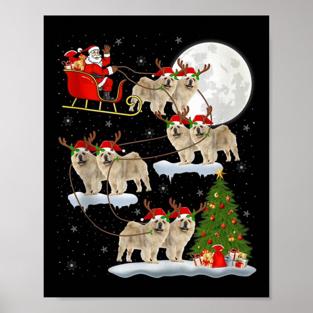 Chow Chow Dog Santa Sleigh Flying Funny Magical Ch Poster (Front)
