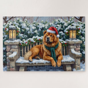 Chow Chow Dog Serene Winter Garden Christmas Art Jigsaw Puzzle