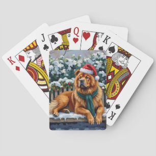 Chow Chow Dog Serene Winter Garden Christmas Art Playing Cards