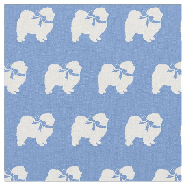 Chow Chow Dog Silhouette Pet Light Blue Fabric (Close Up)