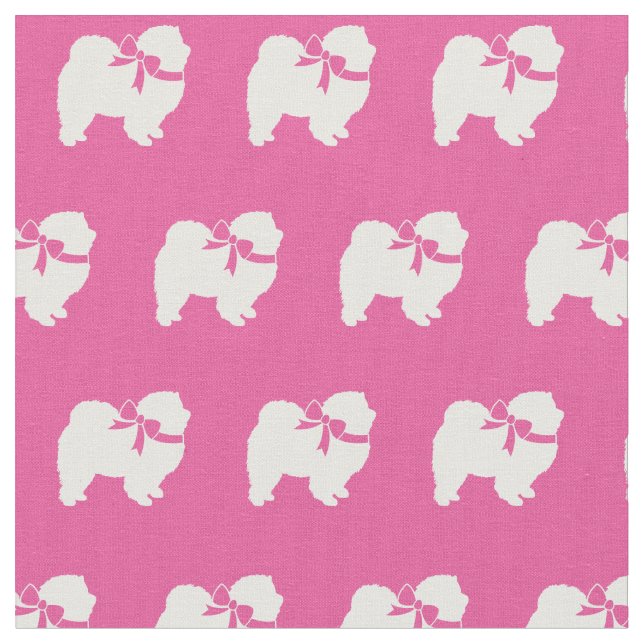 Chow Chow Dog Silhouette Pet Pink Fabric (Close Up)