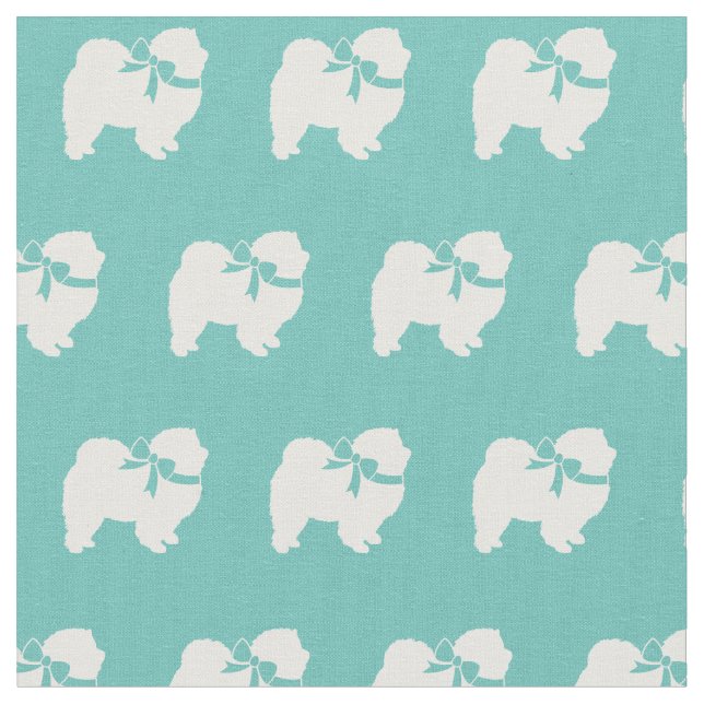 Chow Chow Dog Silhouette Pet Teal Fabric (Close Up)