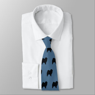 Chow Chow Dog Silhouettes Pattern Grey and Blue Tie