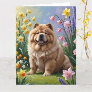 Chow Chow Dog Spring Flowers Painting Card