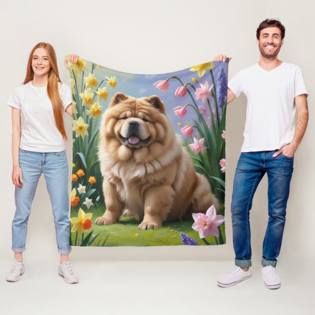 Chow Chow Dog Spring Flowers Painting  Fleece Blanket (In Situ)
