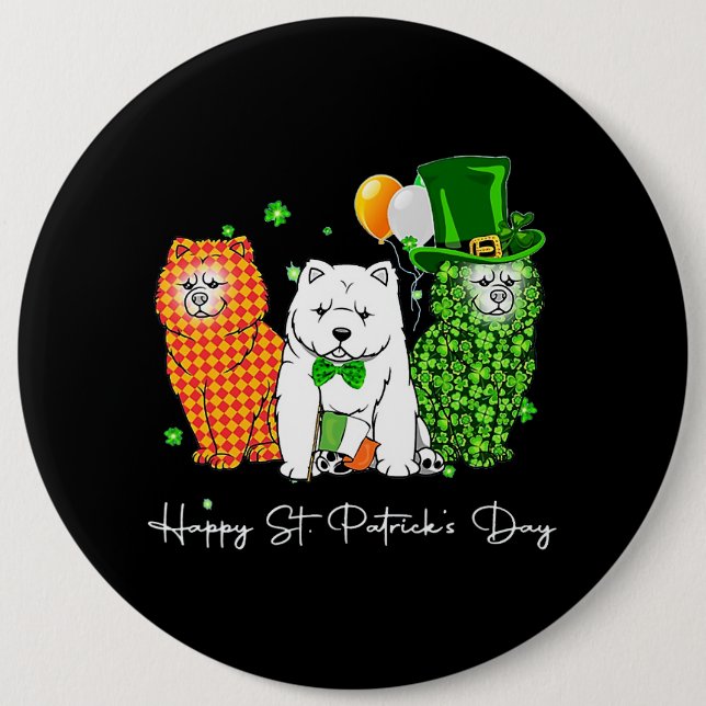 Chow Chow Dog St. Patricks Day Cute Shamrock 226 6 Cm Round Badge (Front)