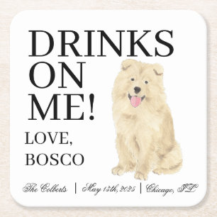 Chow Chow Dog Wedding Square Paper Coaster
