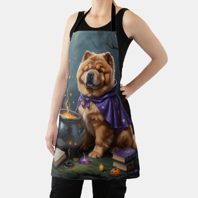Chow Chow Dog Whimsical Halloween Painting Apron (Insitu)