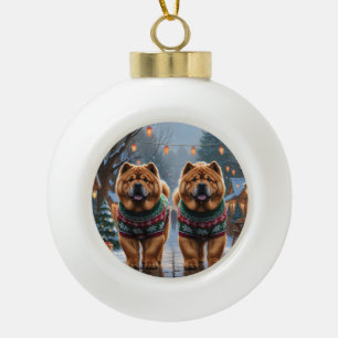 Chow Chow Dogs Christmas Snow Holiday Ceramic Ball Christmas Ornament