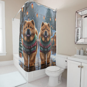 Chow Chow Dogs Christmas Snow Holiday  Shower Curtain