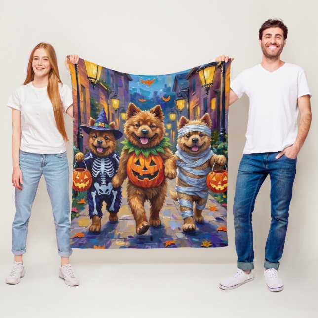 Chow Chow Dogs Trick-or-Treating Halloween Costume Fleece Blanket (In Situ)