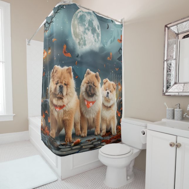 Chow Chow Halloween Spooky Shower Curtain (In Situ)