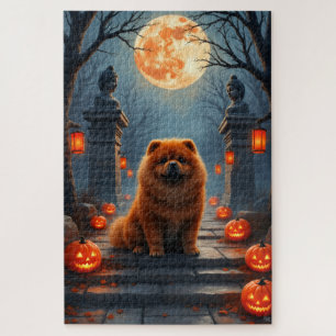 Chow Chow Haunted Temple Halloween Art Jigsaw Puzzle