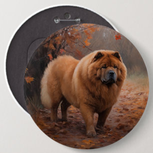 Chow Chow in Autumn Leaves Fall Inspire  6 Cm Round Badge