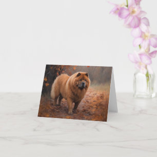 Chow Chow in Autumn Leaves Fall Inspire  Card
