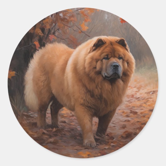 Chow Chow in Autumn Leaves Fall Inspire  Classic Round Sticker (Front)