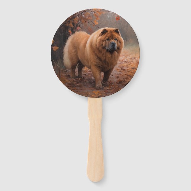 Chow Chow in Autumn Leaves Fall Inspire  Hand Fan (Front)