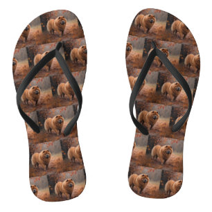 Chow Chow in Autumn Leaves Fall Inspire Jandals