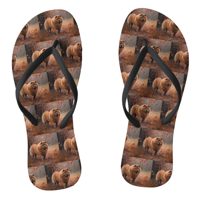 Chow Chow in Autumn Leaves Fall Inspire  Jandals (Footbed)