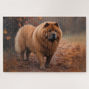 Chow Chow in Autumn Leaves Fall Inspire  Jigsaw Puzzle