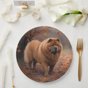 Chow Chow in Autumn Leaves Fall Inspire Paper Plate