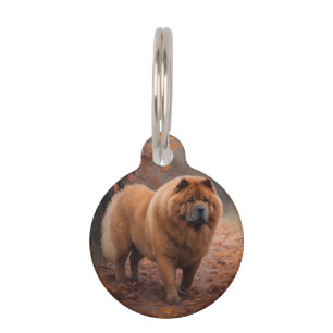 Chow Chow in Autumn Leaves Fall Inspire Pet Tag