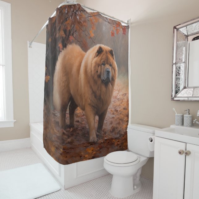 Chow Chow in Autumn Leaves Fall Inspire  Shower Curtain (In Situ)