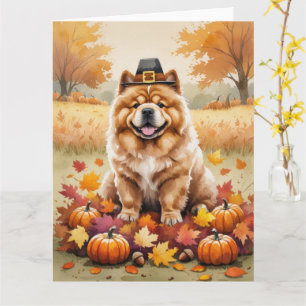 Chow Chow In Autumn Leaves Thanksgiving Art Card