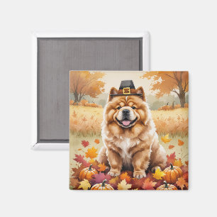 Chow Chow In Autumn Leaves Thanksgiving Art Magnet