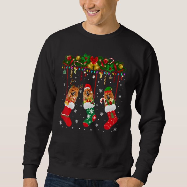 Chow Chow In Sock Xmas Reindeer Santa Elf Dog Sweatshirt (Front)