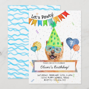 Chow Chow Lets Pawty Dog Birthday Party Invitation